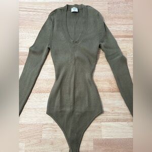 Abercrombie & Fitch Green Scoop Neck Ribbed Bodysuit